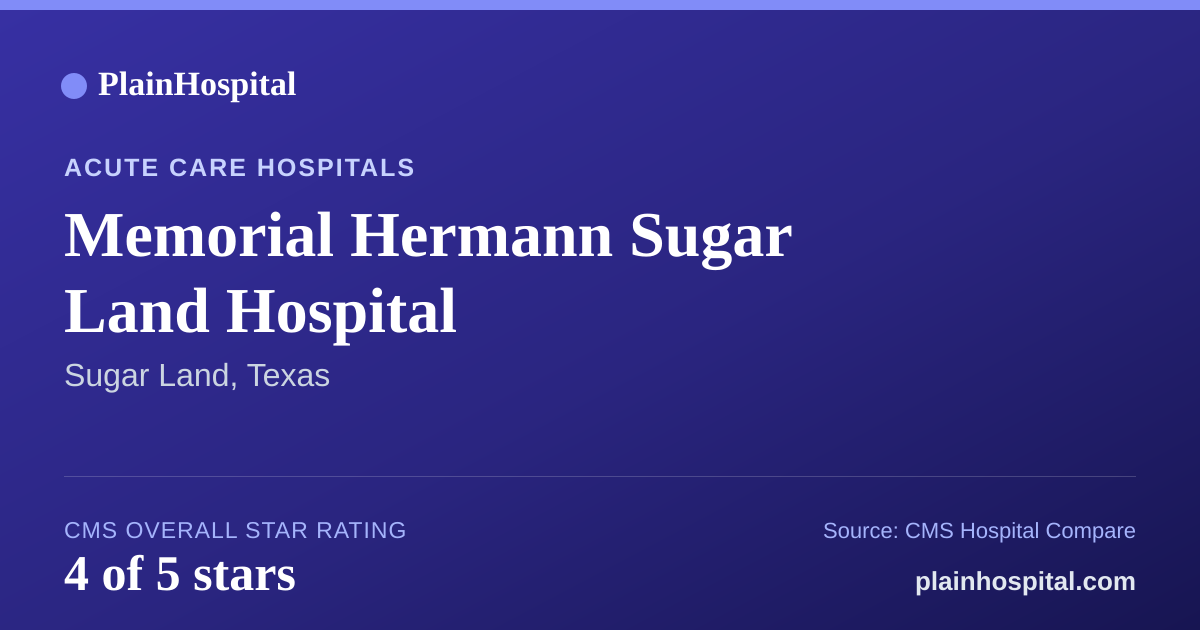 Summary card for Memorial Hermann Sugar Land Hospital